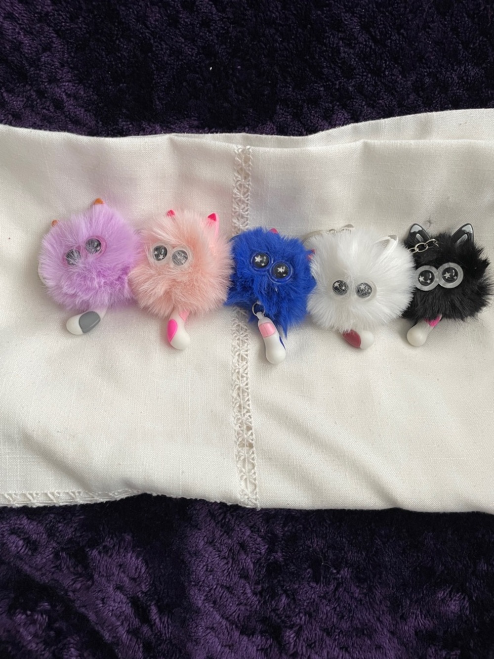 Keychain/Bag Charms 5 Fluffy Pom Pom,Purple,Pink,Blue,White,Black NEW - Picture 8 of 8